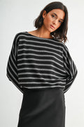 STRIPE DOLMAN LONG SLEEVE KNIT TOP