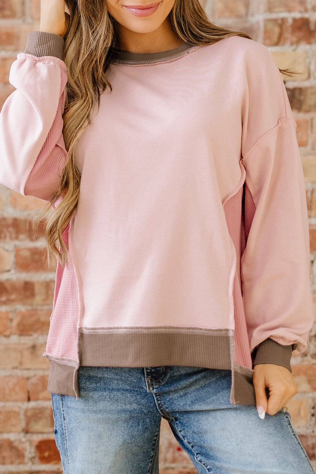 Lina Waffle Patchwork Oversize Sweatshirt