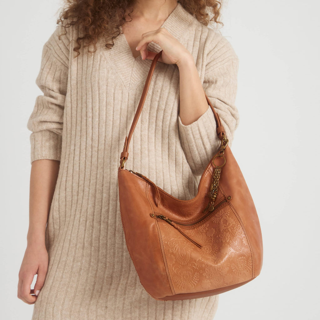 Sequoia Hobo - Leather - Tobacco Floral Embossed