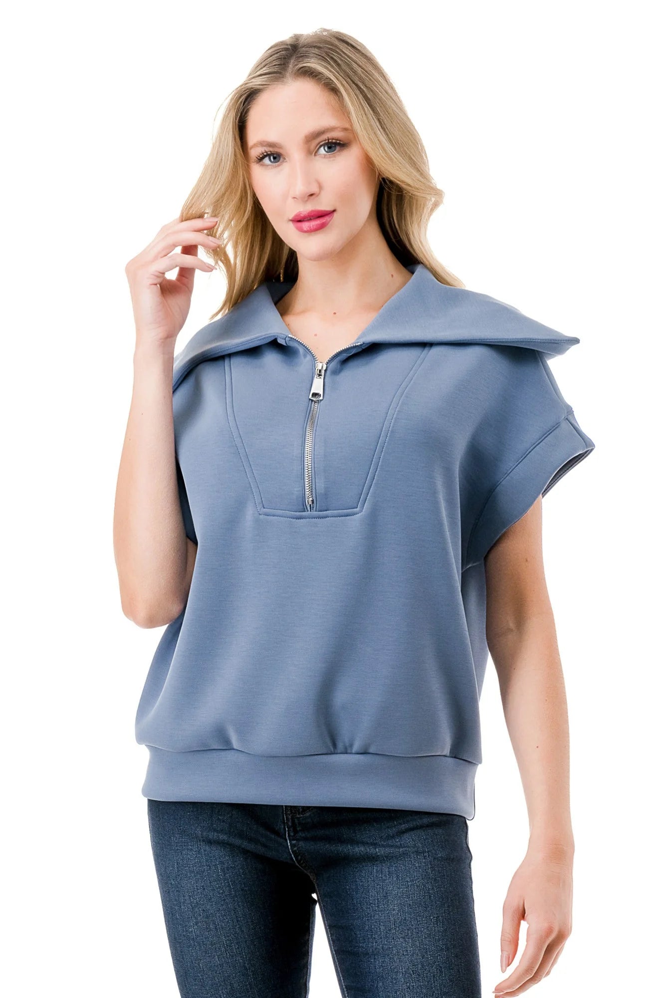 Ariella: Short Sleeve Quarter Zip Top