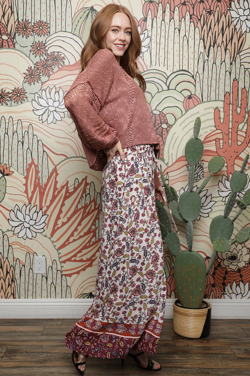 PRINTED WIDE LEG PANTS WITH ELASTIC WAISTBAND