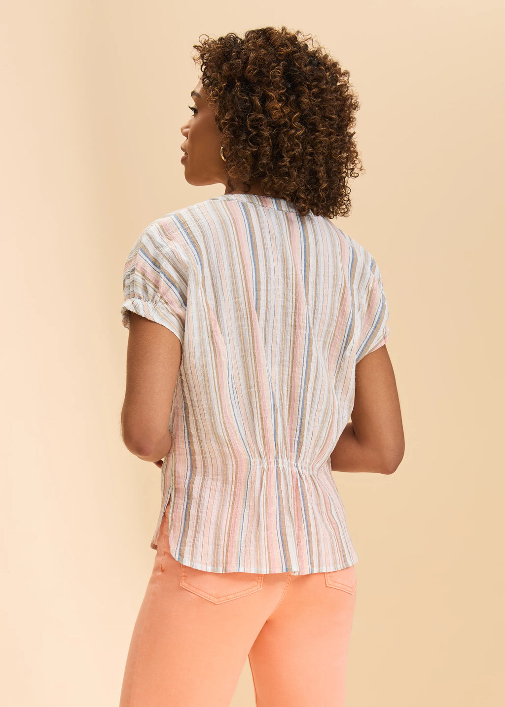 FDJ: Short Sleeve Striped Blouse, Multi