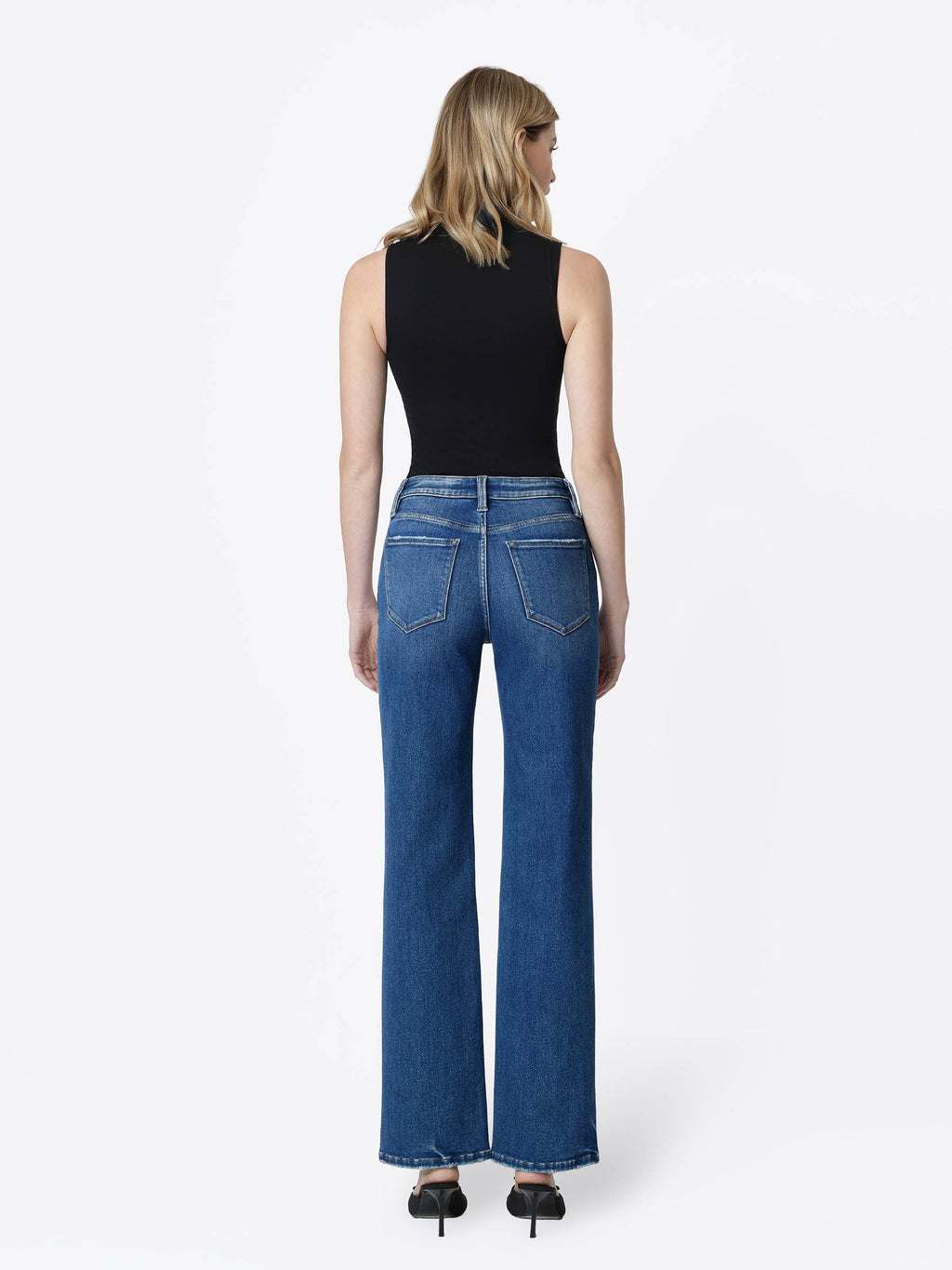 HIGH RISE FULL LENGTH DARK WASH SLIM WIDE JEANS