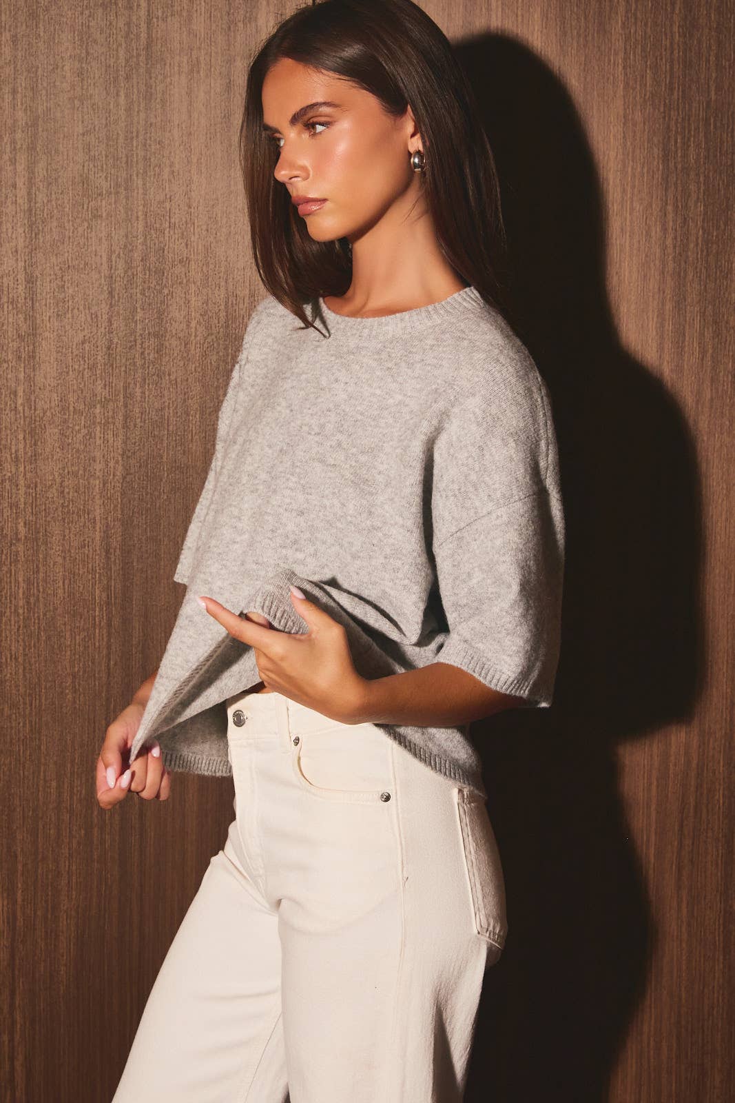 Short Sleeve Crew Neck Boxy Knit Sweater Top