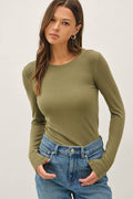 GARMENT DYE RIBBED CREWNECK LONGSLEEVE BASIC TOP
