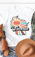Wisconsin, Retro, Vintage, Sun Rays, State Pride Outline Tee: Ash Gray