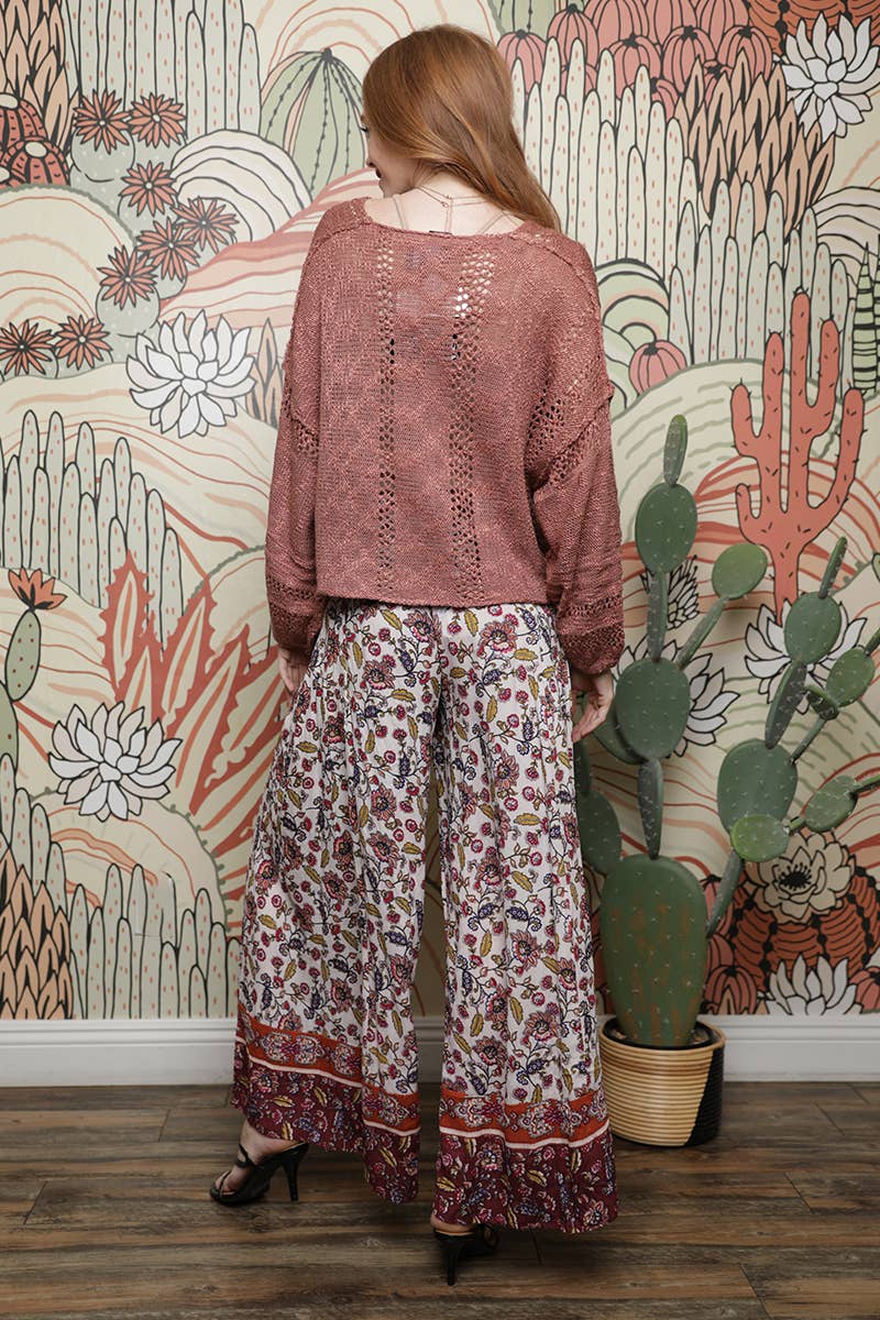 PRINTED WIDE LEG PANTS WITH ELASTIC WAISTBAND