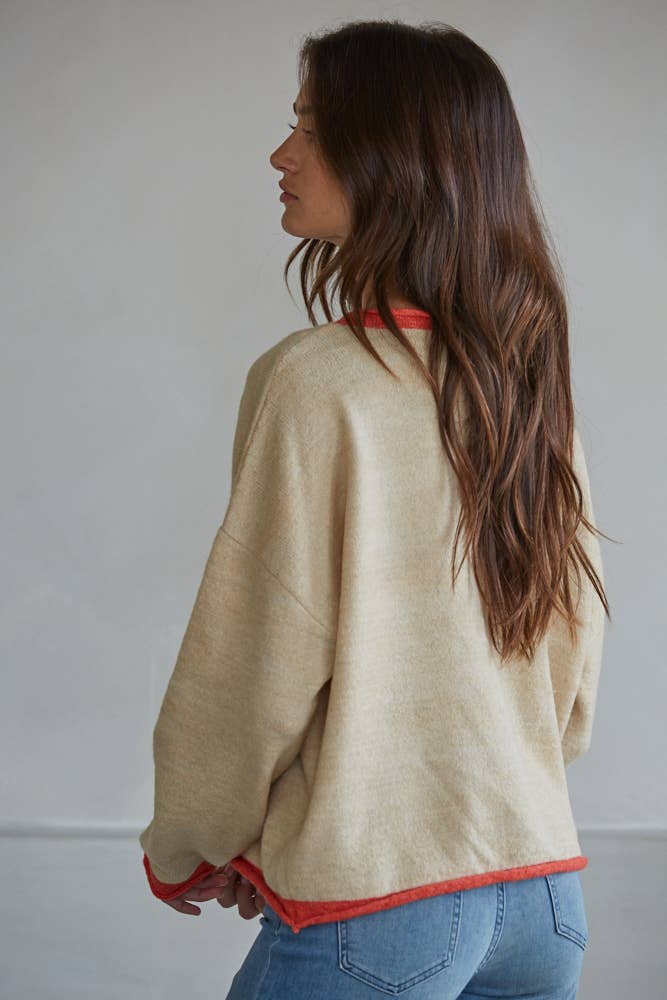 Knit Polyester Acrylic Sweater Crew Neck Cardigan