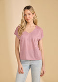 FDJ: Short Sleeve Split Neck Top, Magic Mauve