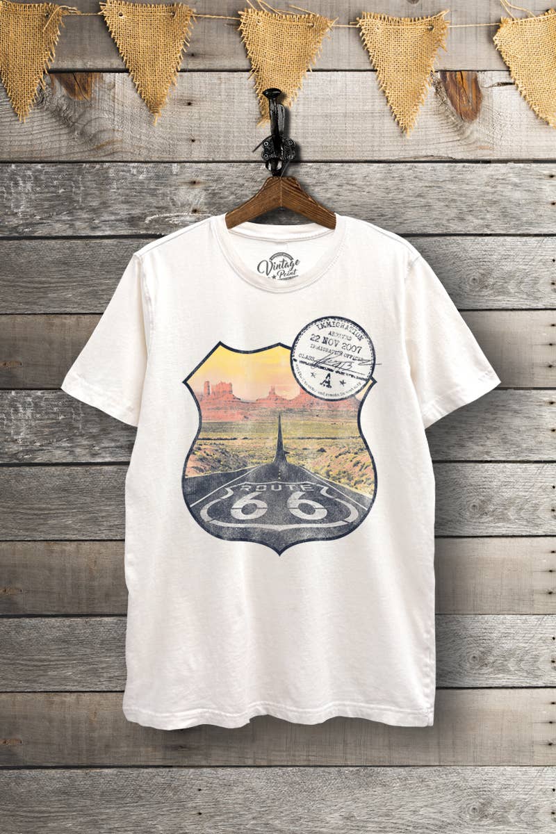 Route 66 Vintage Road Sign Graphic Mineral Wash Relaxed Tee