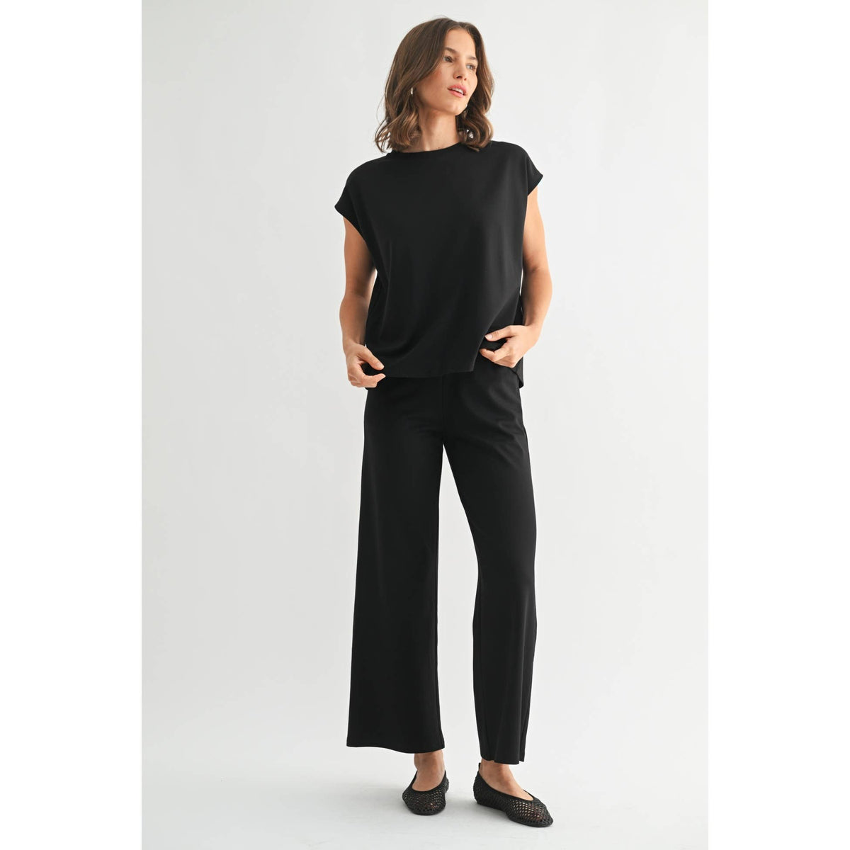WIDE LEG PONTE KNIT PANTS
