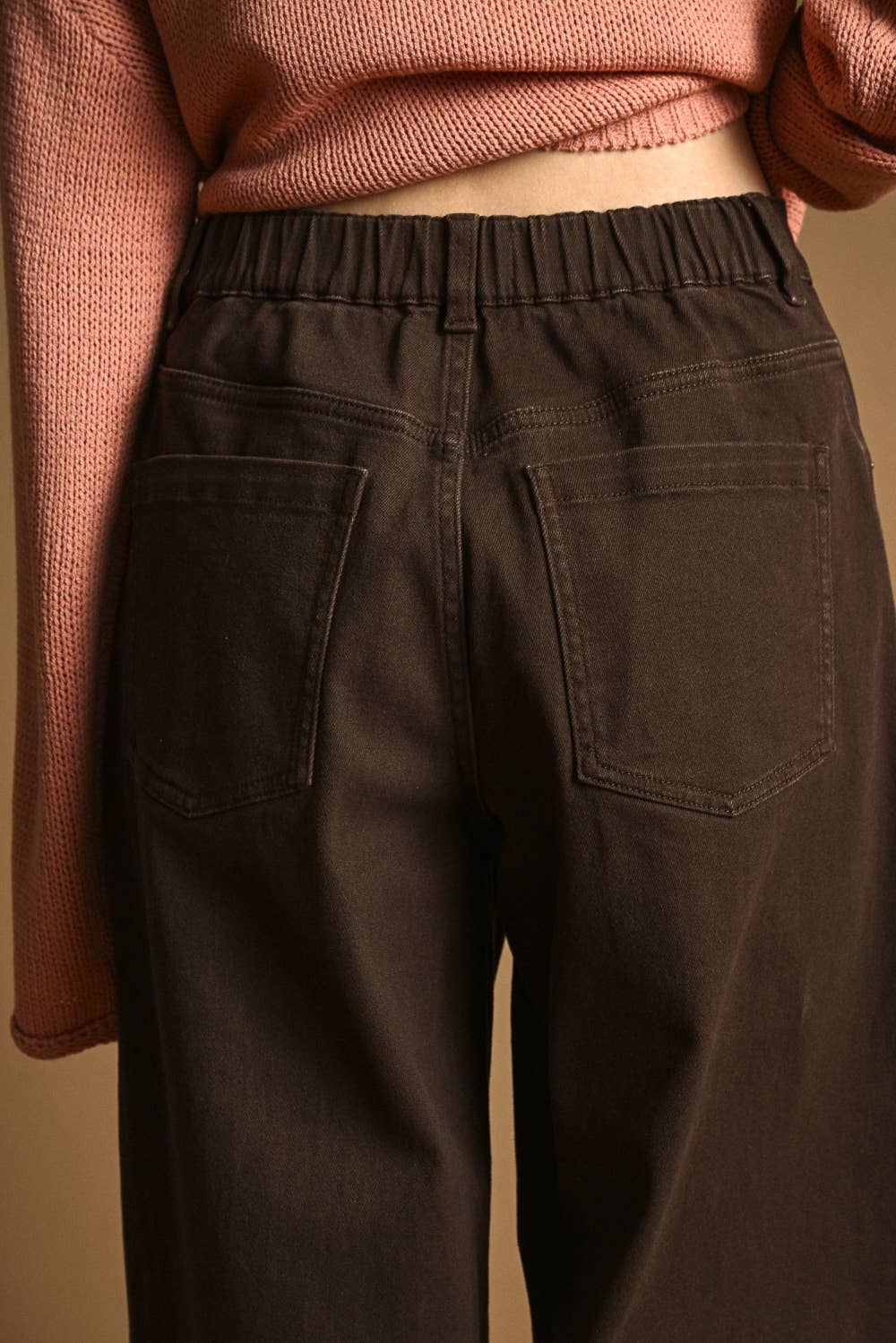 BACK ELASTIC BAND WAISED REGULAR PANTS