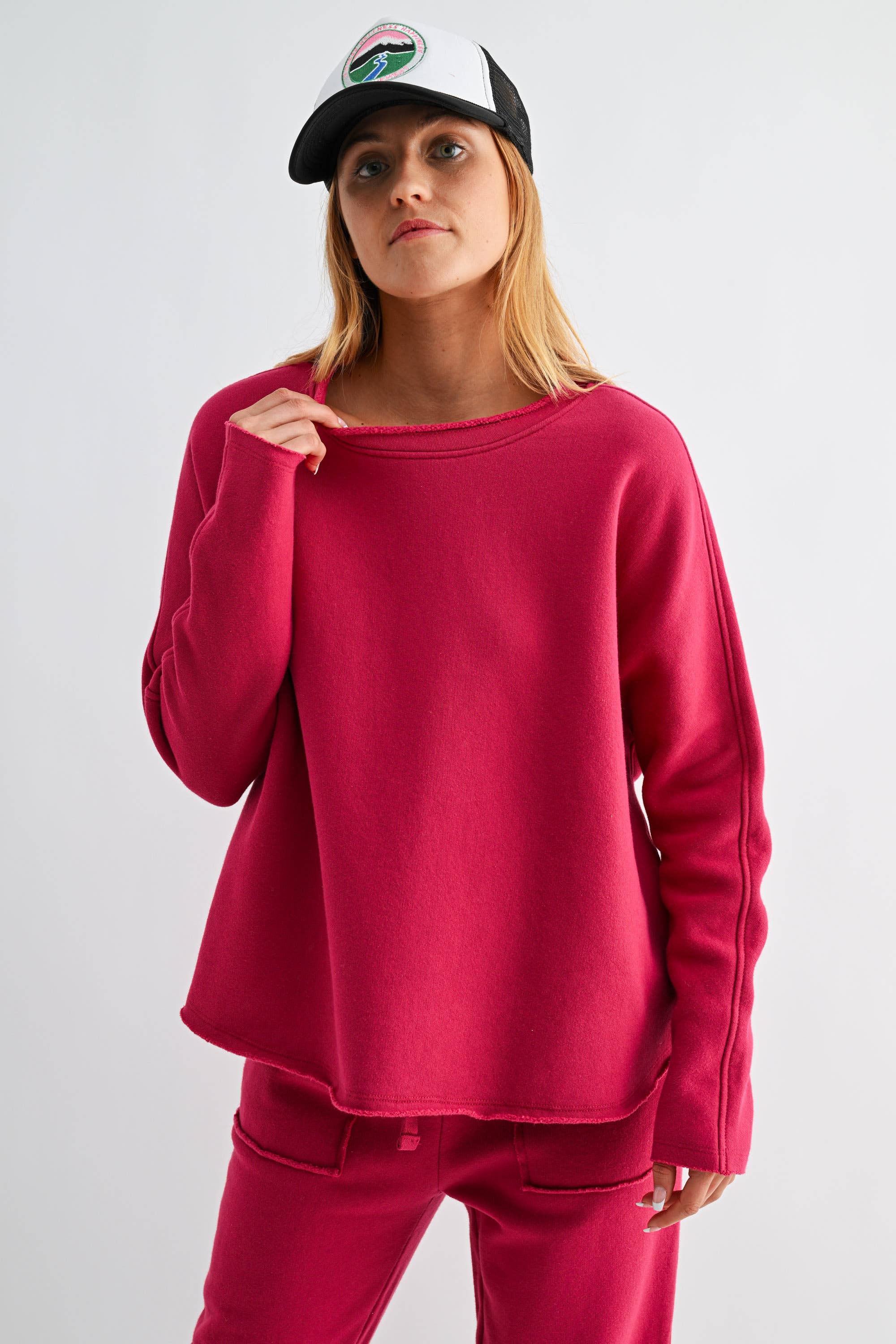 Malibu Heritage Long Sleeve Dolman Top: PLUM PINK