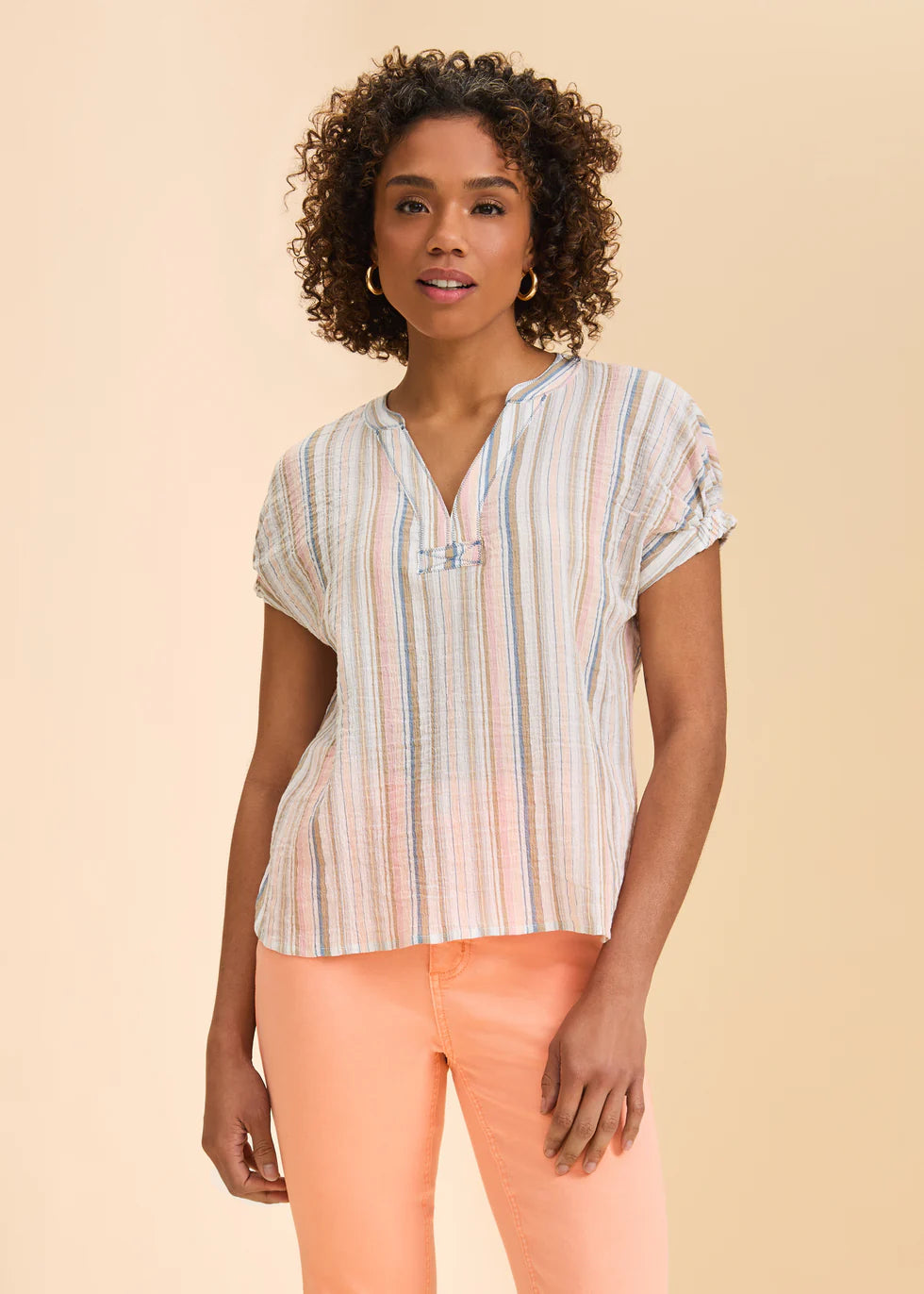 FDJ: Short Sleeve Striped Blouse, Multi