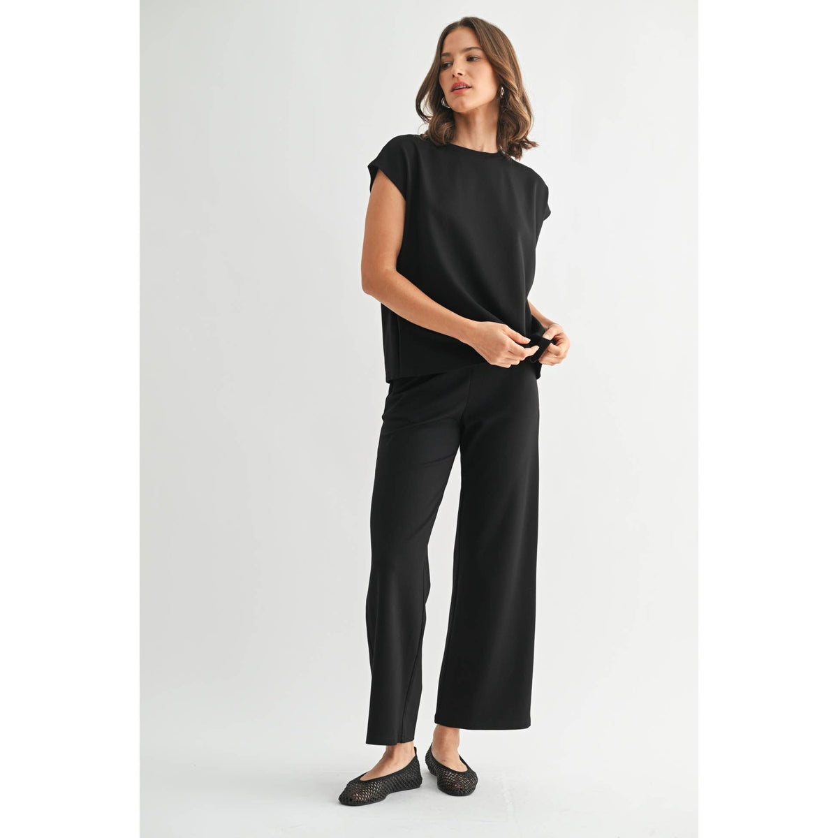 WIDE LEG PONTE KNIT PANTS