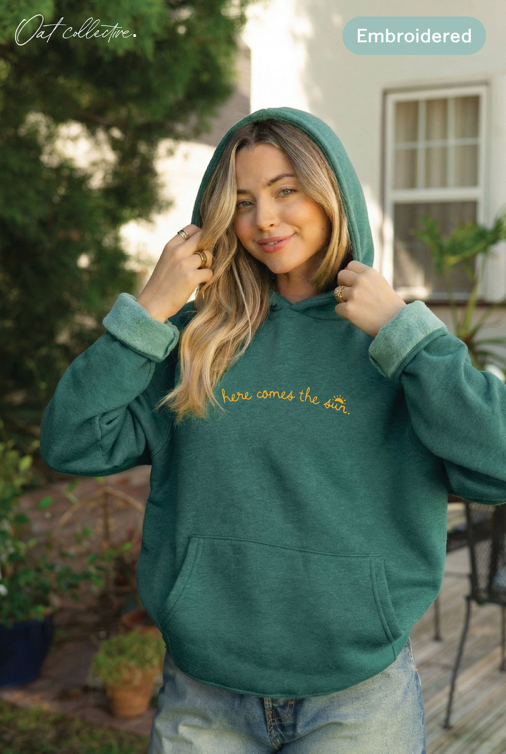 EMBROIDERED HERE COMES THE SUN Hoodie Pullover Sweatshirt