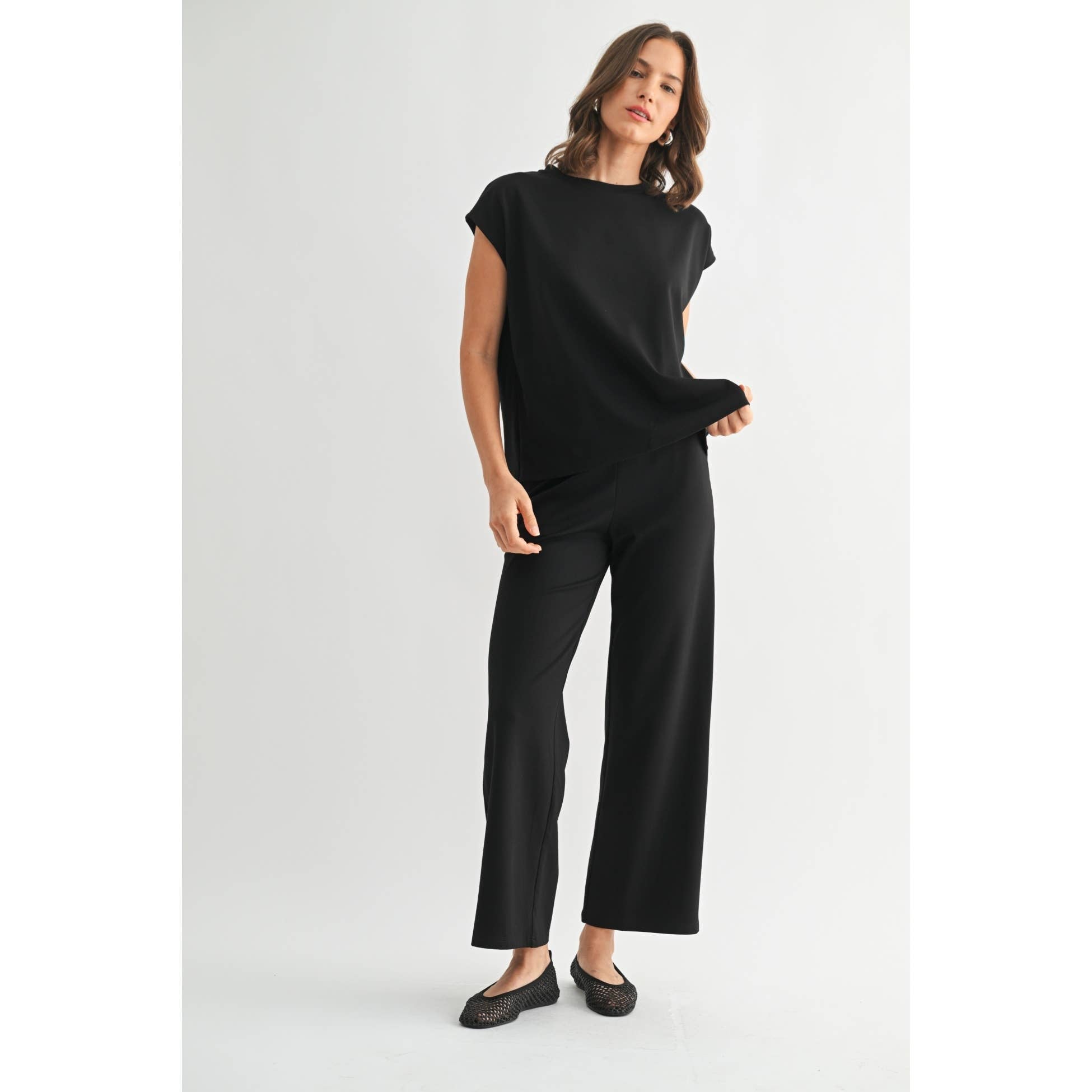 WIDE LEG PONTE KNIT PANTS