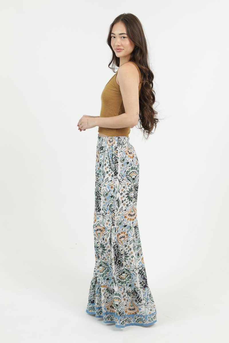 PRINTED WIDE LEG FLARE PANTS