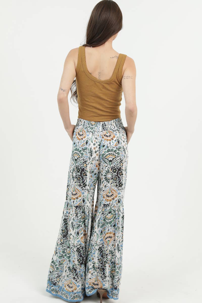 PRINTED WIDE LEG FLARE PANTS