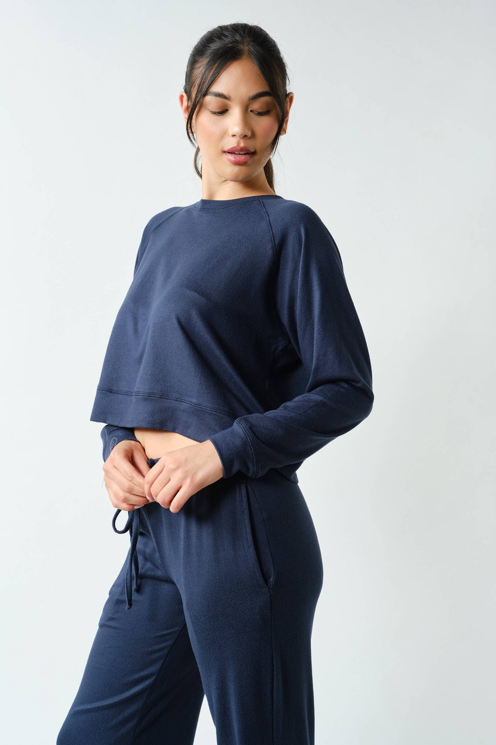Brushed Hacci Lounge Long Sleeve Pullover: NAVY