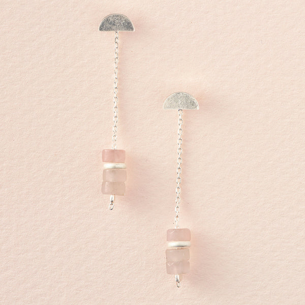 Scout: Stone Meteor Thread/Jacket Earring - Rose Quartz/Silver