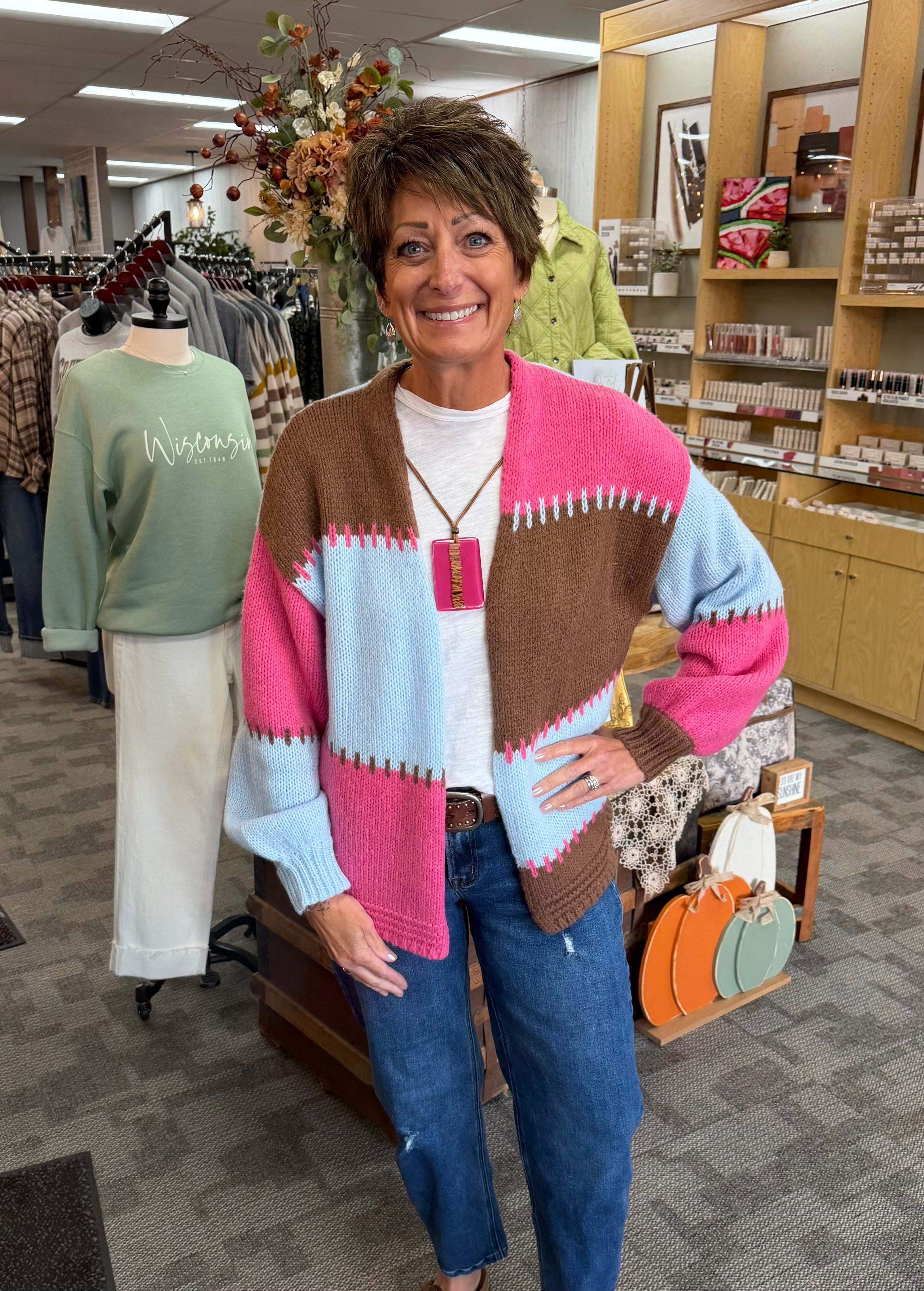 Blue Pink Knit Cardigan