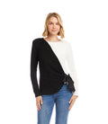 Karen Kane - Long Sleeve Colorblock Satin Bow Top