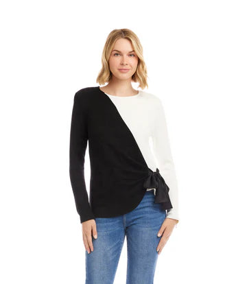 Karen Kane - Long Sleeve Colorblock Satin Bow Top