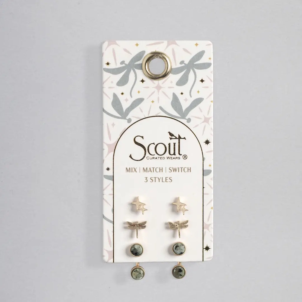 Scout: Stud Trio Ear Jacket Set - Dragonfly/African Turquoise/Gold