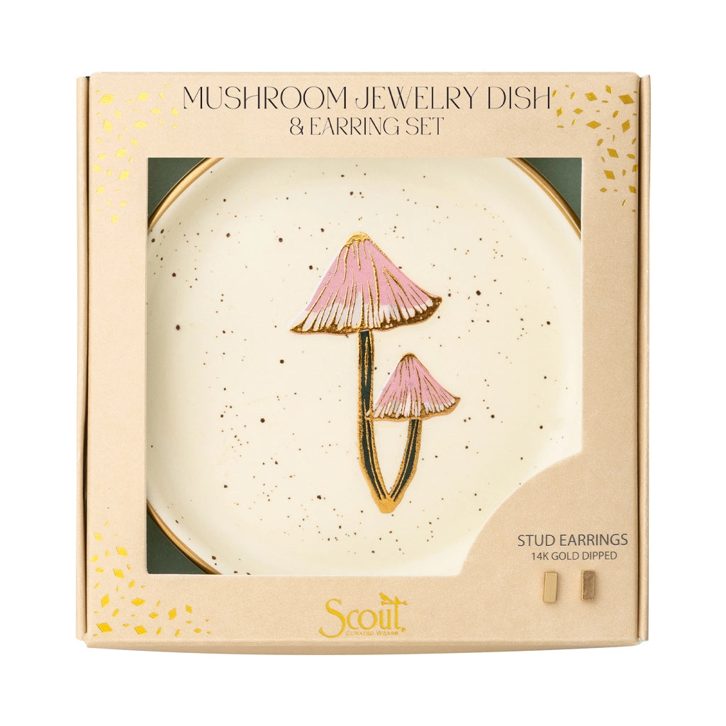 Scout: Jewelry Dish & Stud Earring Set - Mushroom/Oatmeal
