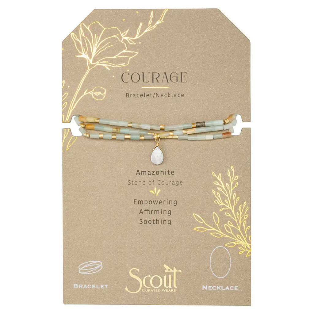Scout: Teardrop Stone Wrap Amazonite/Howlite/Gold - Courage