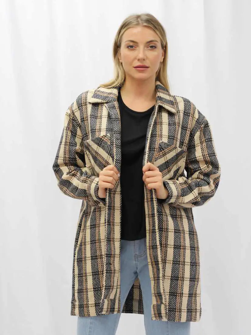 Given Kale: Rustic Plaid Beige Shacket
