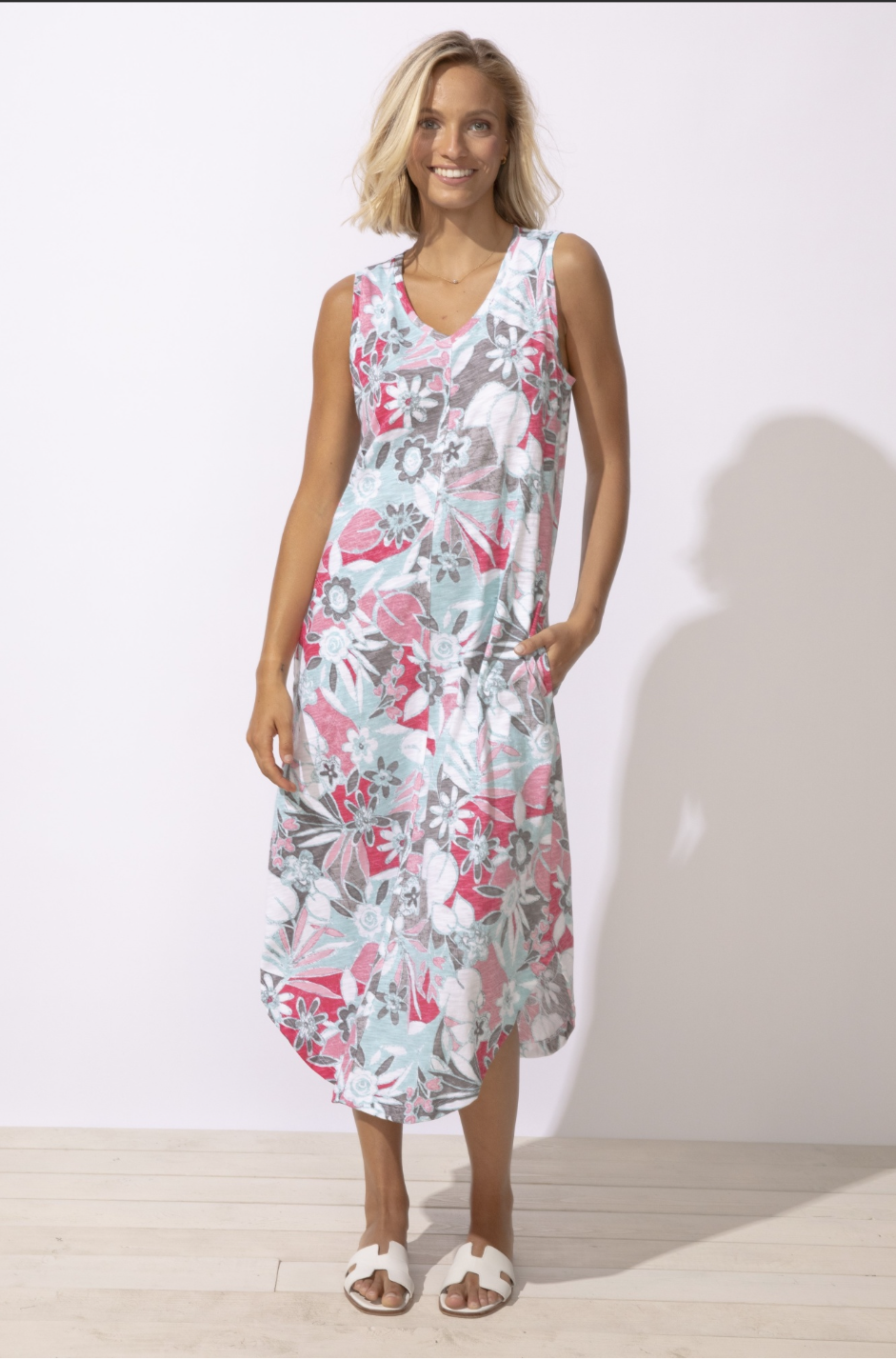 Escape: Fiji Floral Sleeveless Seamed Dress