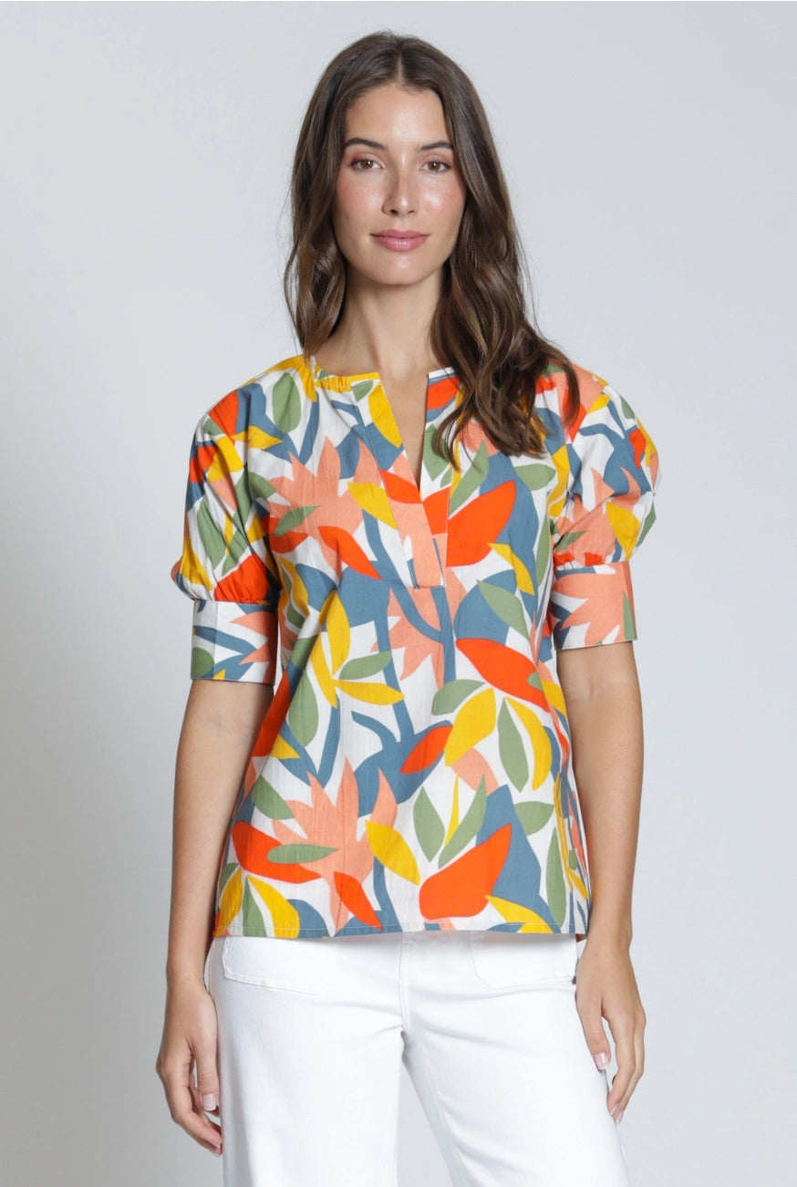 ADNY: Short Sleeve V-Neck - Orange Multi