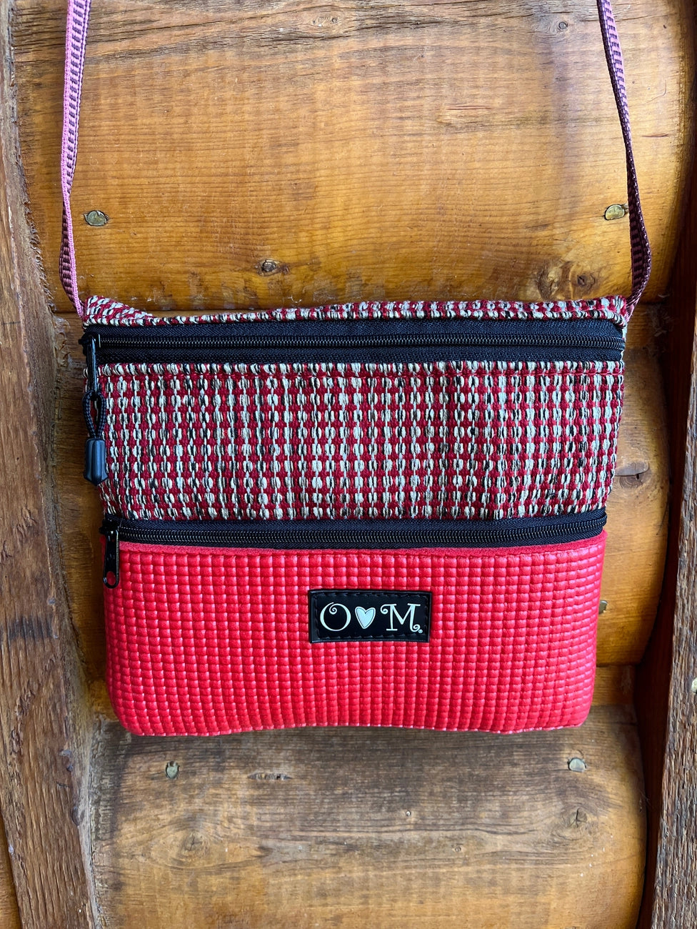 OlovesM: 3 Zip Red Cross Body Purse-Geometric Home Dec Fabric