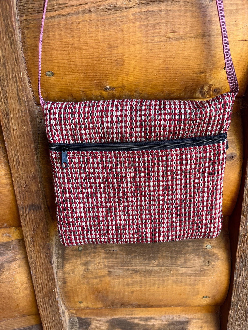 OlovesM: 3 Zip Red Cross Body Purse-Geometric Home Dec Fabric