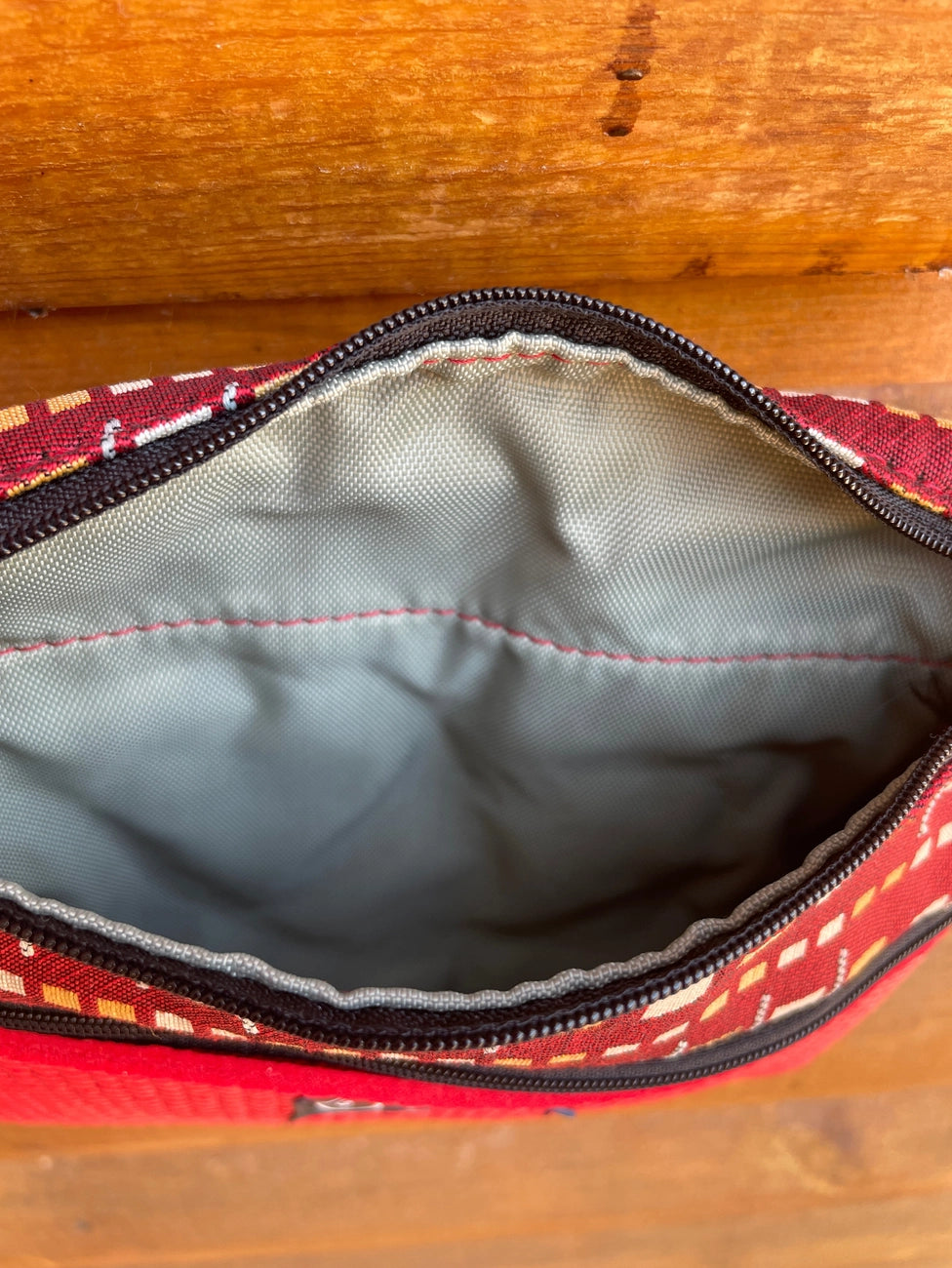 OlovesM: 3 Zip Red Cross Body Purse-Geometric Home Dec Fabric