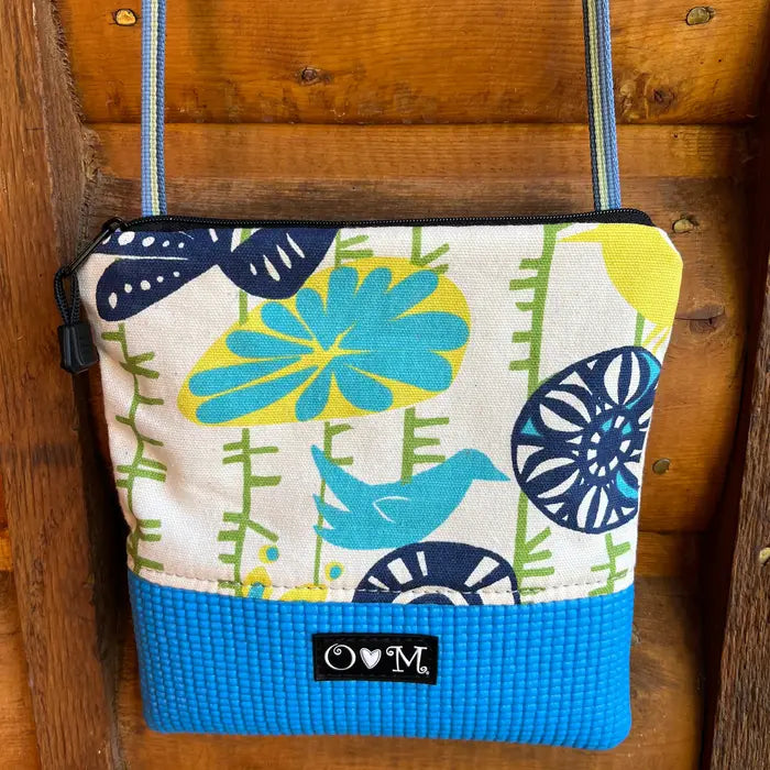 Olovesm: Stella Teal Cross Body Purse-Blue and Yellow Bird