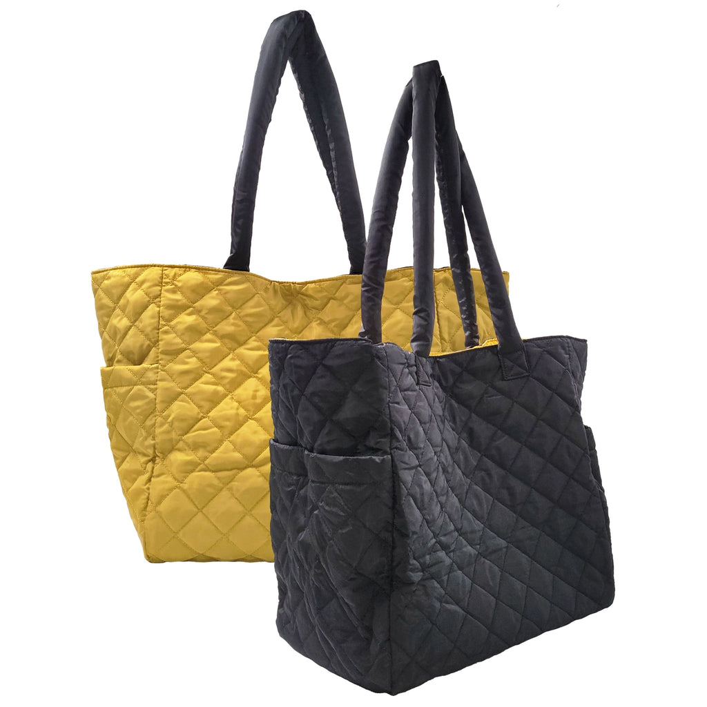 K.Carroll Accessories: Large Reversible Nylon Tote-Black/Gold