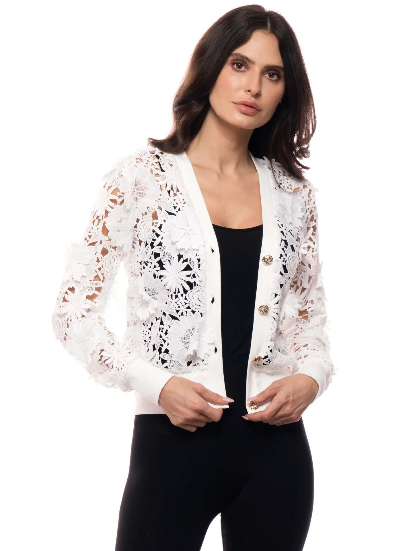 Adore: Floral Lace Button-Front Cardigan