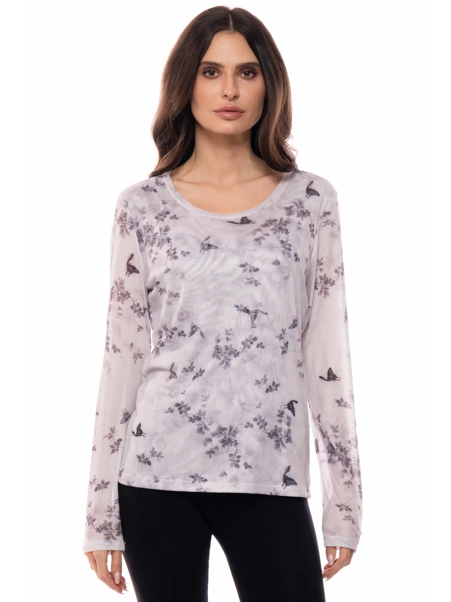 Adore: Butterfly Garden Long Sleeve Mesh Top