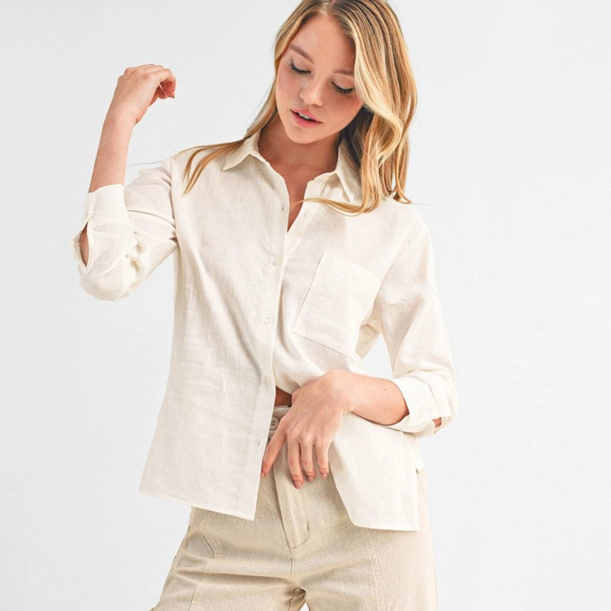 Button Down Shirt Linen Long Sleeve