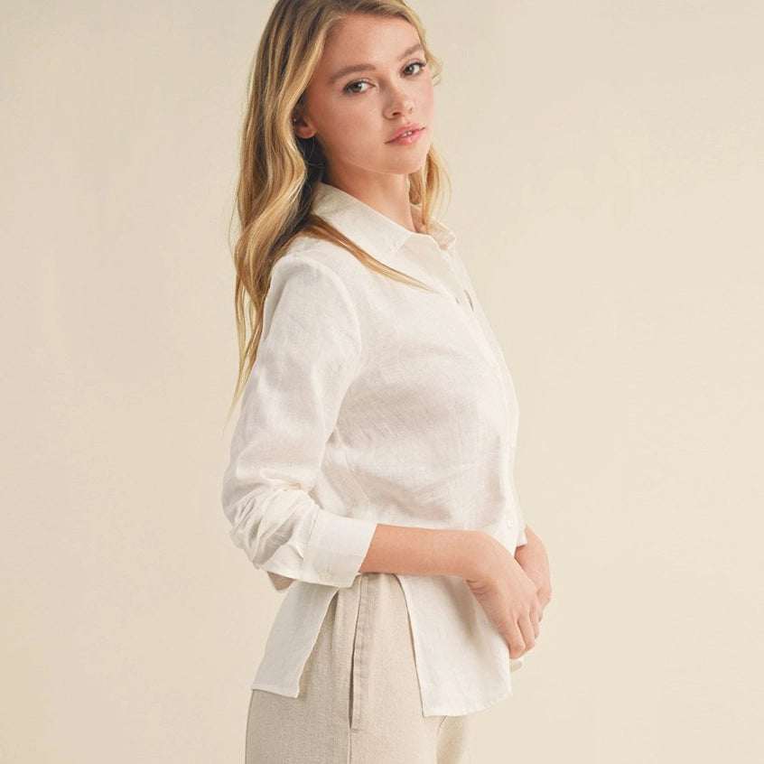 Button Down Shirt Linen Long Sleeve