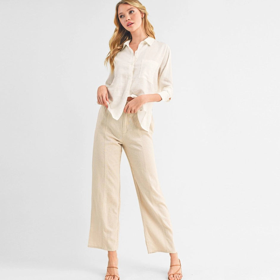 Button Down Shirt Linen Long Sleeve
