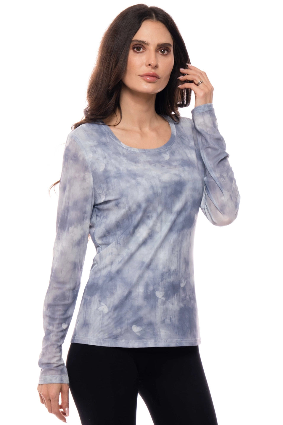 Adore: Printed Long-sleeve Mesh Top