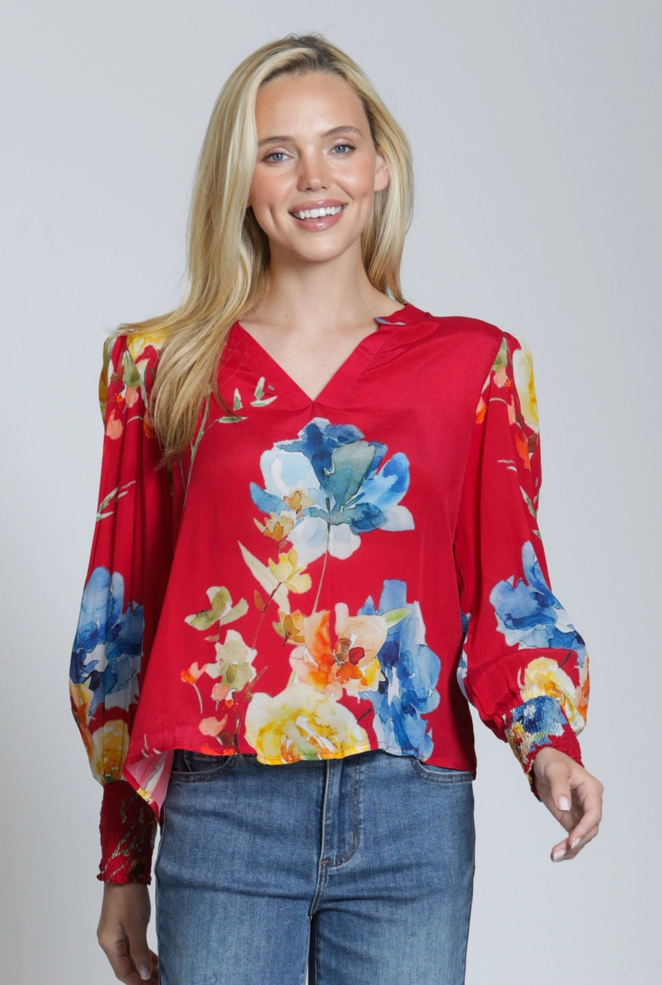 APNY: Split Neck Top W/Smocked Cuffs