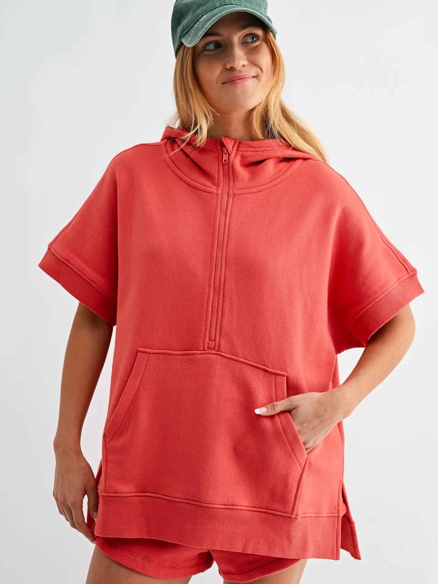 Malibu Summit Short Sleeve Half-Zip Hoodie: BLUSHED BRICK