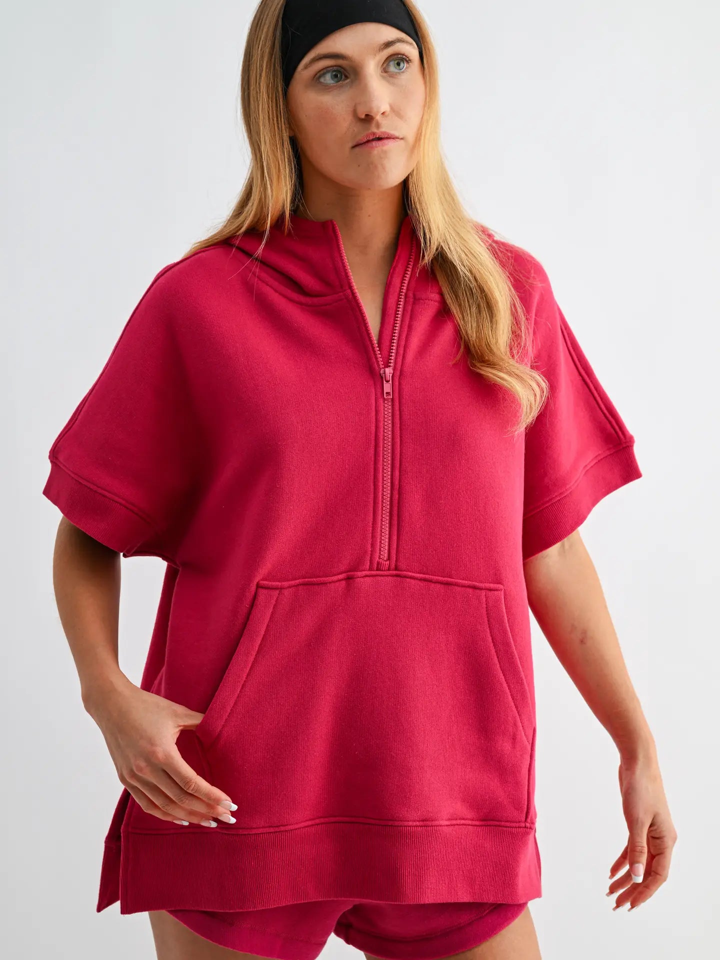 Malibu Summit Short Sleeve Half-Zip Hoodie: PLUM PINK