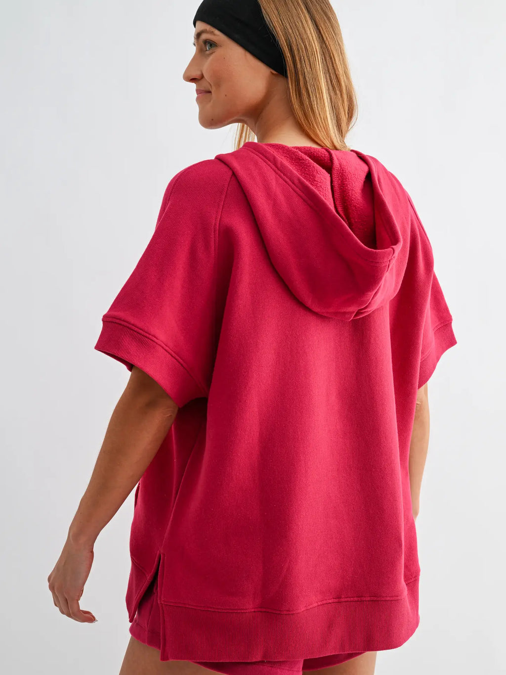 Malibu Summit Short Sleeve Half-Zip Hoodie: PLUM PINK