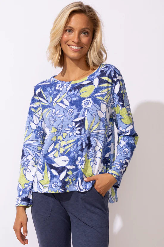 Escape: Peruvian Cotton Fiji Floral Hi-Lo Scoop Neck Tee